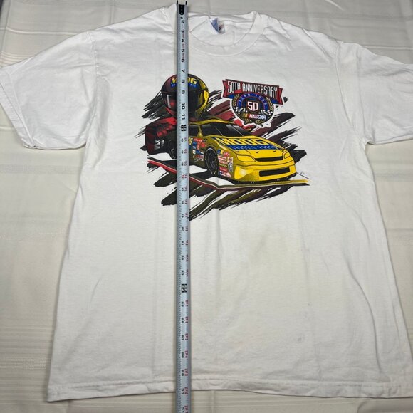 Vintage White Nascar 50th Anniversary Moog Chasis Parts Hanes T Shirt Mens L - Picture 5 of 15
